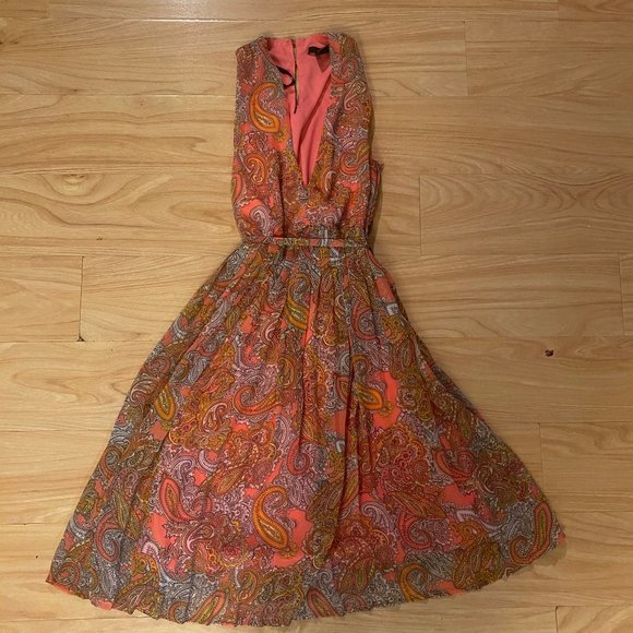 H&M Pink Paisley Sleeveless Pleated Dress Size 2 - Picture 1 of 8